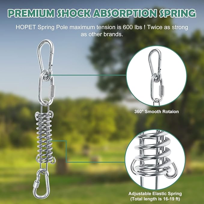 HOPET Dog Outdoor Bungee Solo Hanging Toy, Tether Tug of War Toys for Pitbull Small Large Aggressive Chewers Dogs to Exercise, Durable Interactive Tug Toy, Dog Rope Toys
