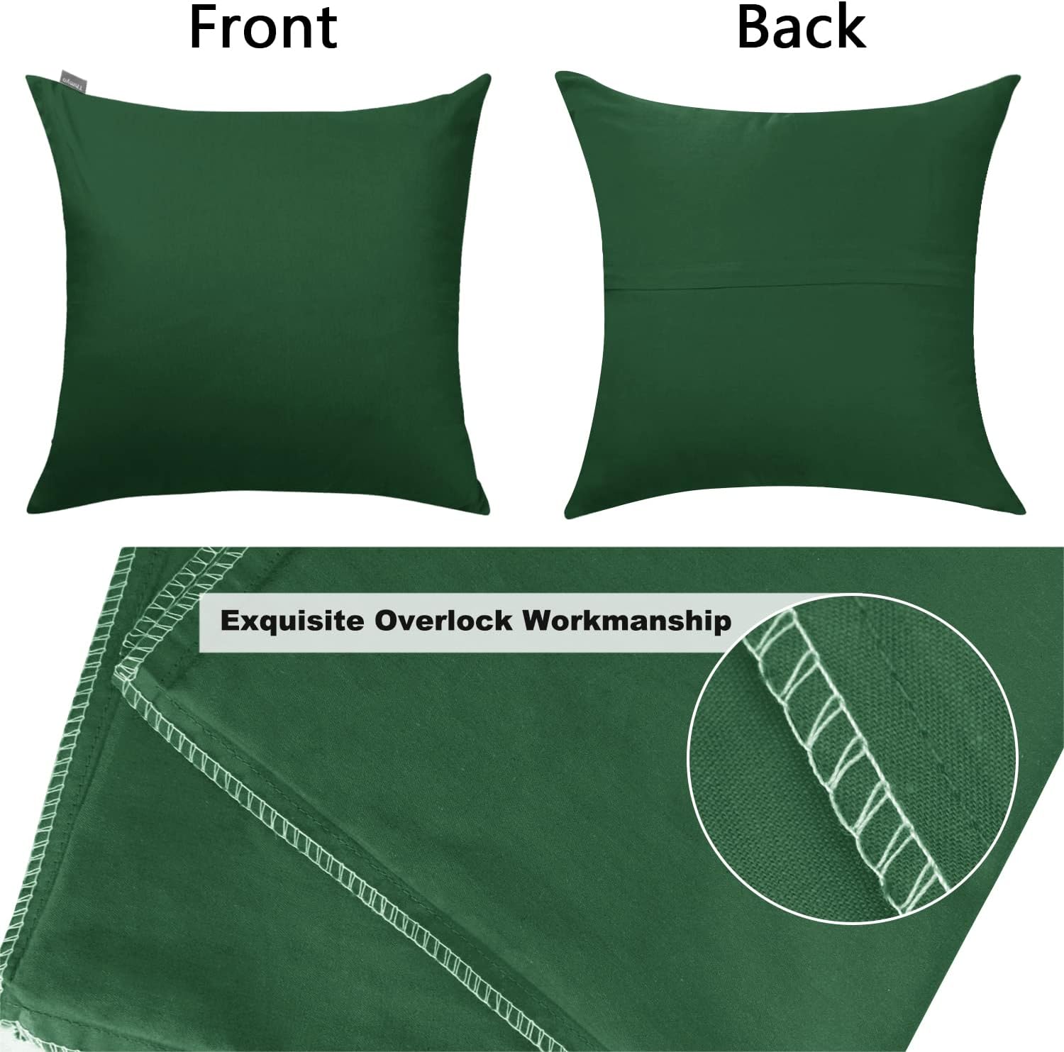 4-Pack 100% Cotton Comfortable Solid Decorative Throw Pillow Case Square Cushion Cover Pillowcase Sublimation Blank Pillow Covers(Cover Only,No Insert)(16x16 inch/ 40x40cm, Christmas Green)