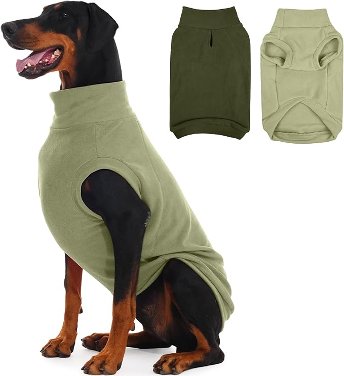 IECOii 2 Pack Large Dog Fleece Sweater 3XL - Fleece Pullover Sweaters for Labrador Boy Girl, Warm Stretchy Fall Winter Coat with Leash Hole, Machine Washable, (Size XXXL, Light Green & Army Green)