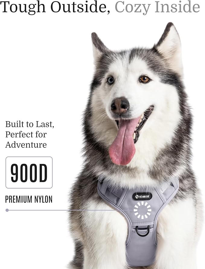 2025 New Edition, Fei & Eve MagEase Dog Harness - 3-Second Magnetic Buckles | 3-Point No-Pull Control | Heavy-Duty 900D Nylon | Dual Safety Handles | Breathable Mesh | Adjustable Fit | Small, Gray