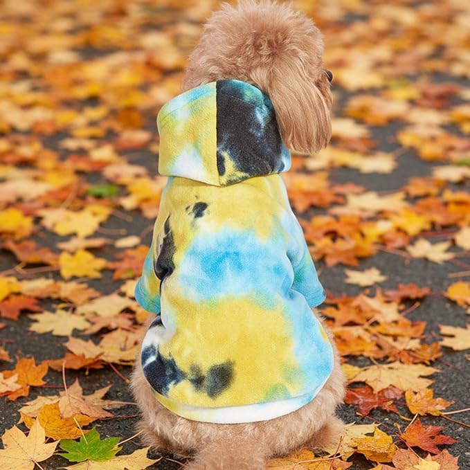 Mklhgty Tie Dye Dog Hoodie, Winter Coat for Small Dogs - Ultra-Soft Adjustable Warm Hood, Breathable Comfort Fabric for Daily Use
