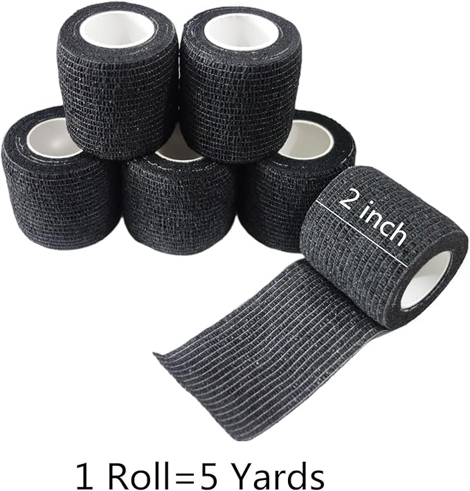 6 Pack 2" x 5 Yards Self Adhesive Bandage Wrap Breathable Cohesive Vet Wrap for Pets, Elastic Self-Adherent Tape for Sports, Wrist, Ankle (Black)