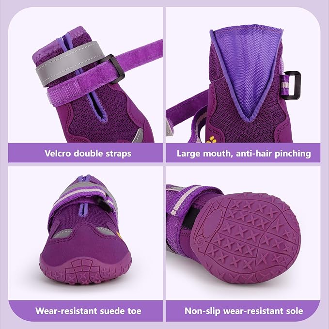 Dog Shoes for Large Medium Small Dog, Mesh Breathable Dog Shoes for Hot Pavement, Anti-Slip Dogs Boots Paw Protectors with Reflective for Outdoor Walking Indoor Hardfloors (Size 2)