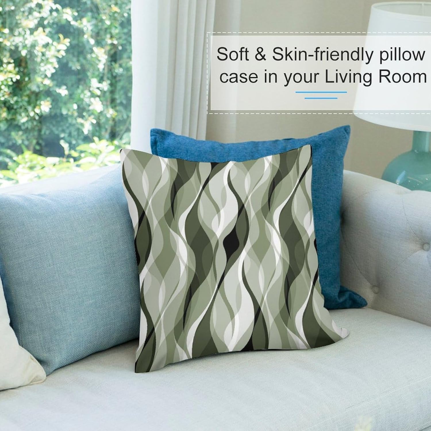 Sage Green Throw Pillow Covers Abstract Ombre Green and Grey Striped Decorations for Bedroom Living Room Farmhouse Sofa Pillows Bed Couch 18x18 Inch