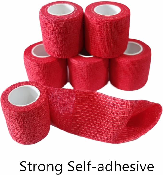 6 Pack 2" x 5 Yards Self Adhesive Bandage Wrap Breathable Cohesive Vet Wrap for Pets, Elastic Self-Adherent Tape for Sports, Wrist, Ankle (Red)