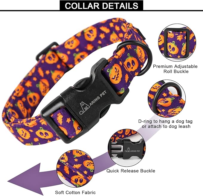 ARING PET Halloween Dog Collar Cute Purple Pumpkin Dog Collar for Small Dogs, Adjustable Halloween Pet Collars Puppy Collars for Small Medium Large Dogs