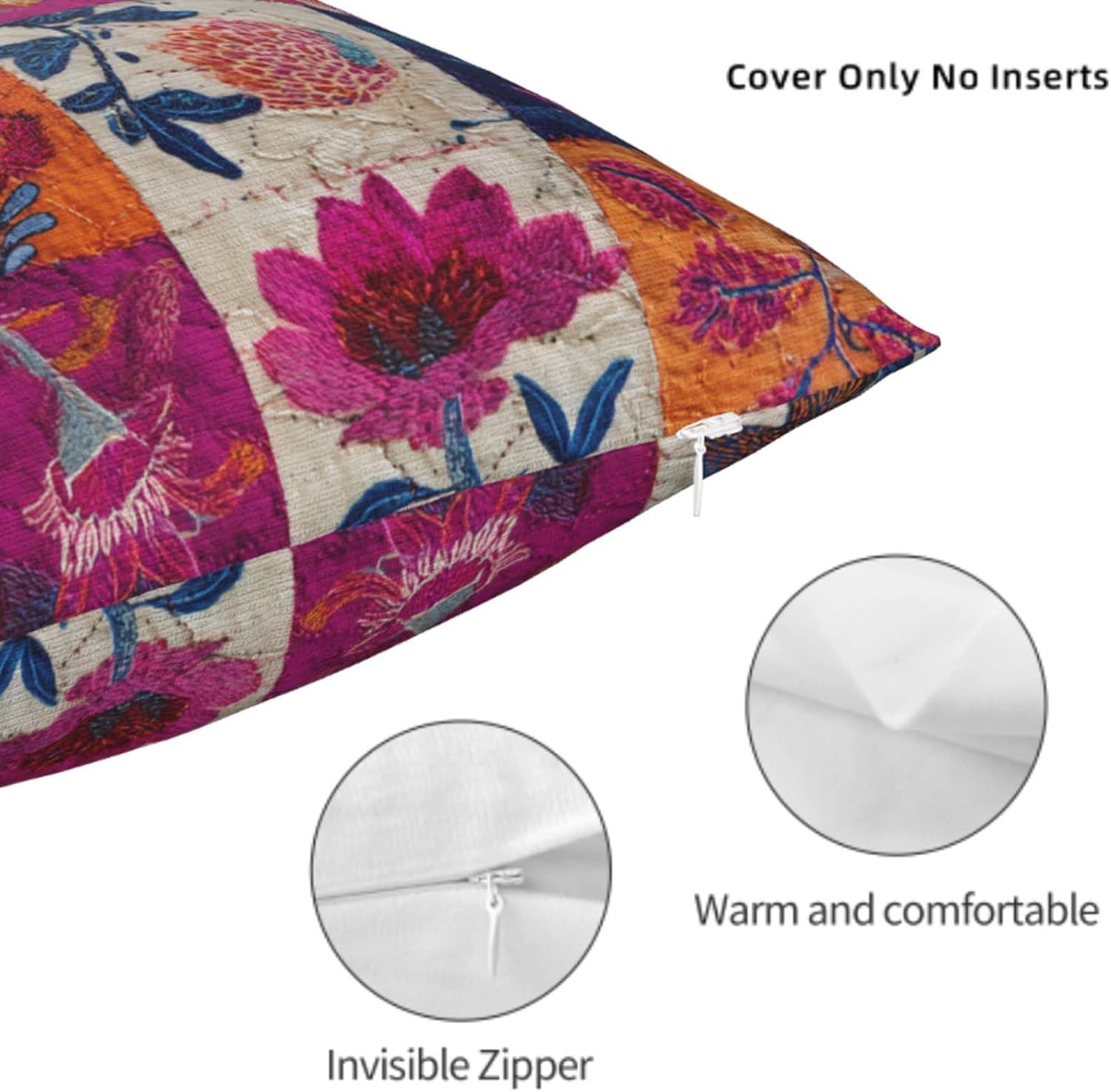 Throw Pillow Covers 18x18 Set of 2, Vintage Patchwork Cushion Covers, Decorative Square Pillowcases for Couch, Bedroom, Living Room