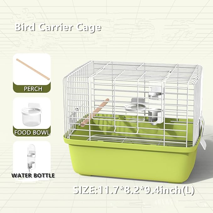 Portable Bird Travel Carrier Cage – 360° Full View Wire Carrier with Feeder & Water Cup for Cockatiels, Parakeets – Locking Door, Easy Clean, Perch Included – Perfect for Vet Visits, Trips(Size:L)