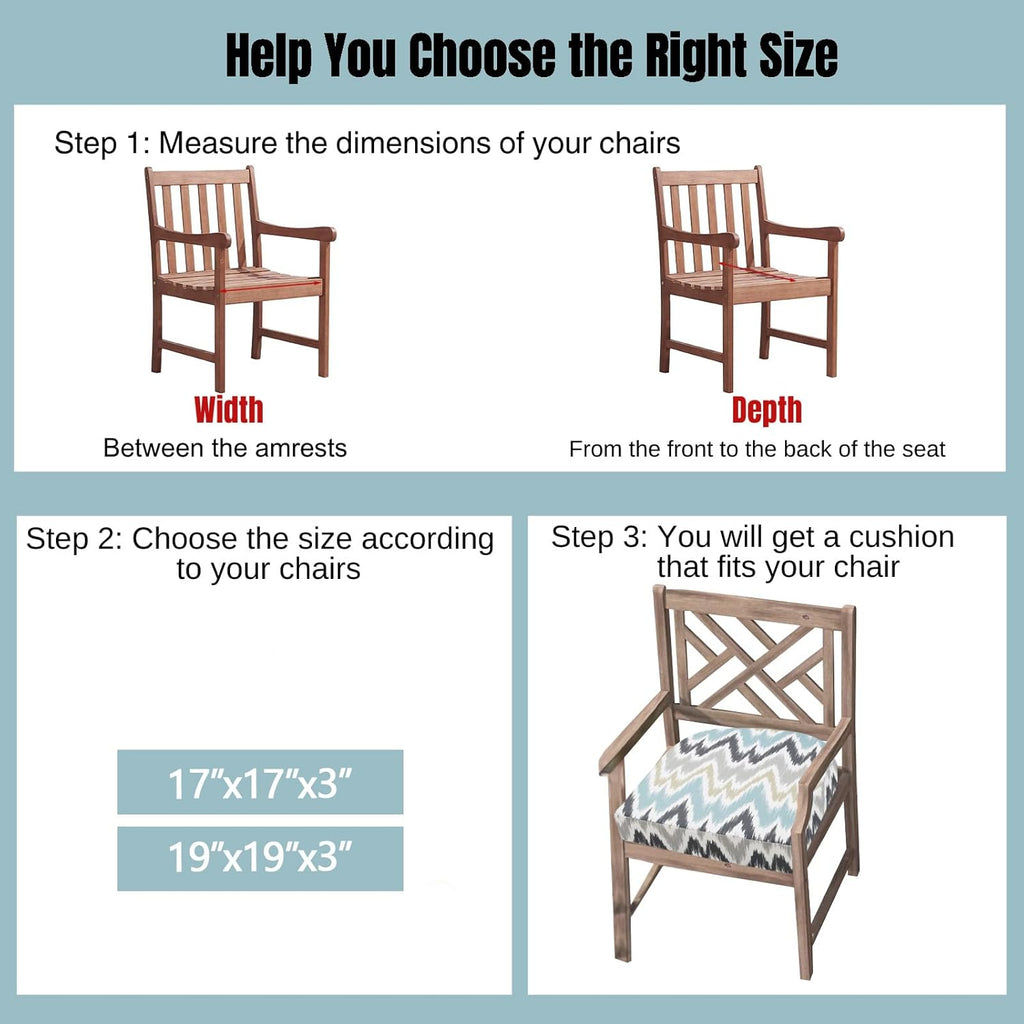 idee-home Outdoor Chair Cushions Set of 4, Thick 19" x 19" x 3" Outdoor Seat Cushions Patio Furniture Waterproof with Ties, Dining Pads