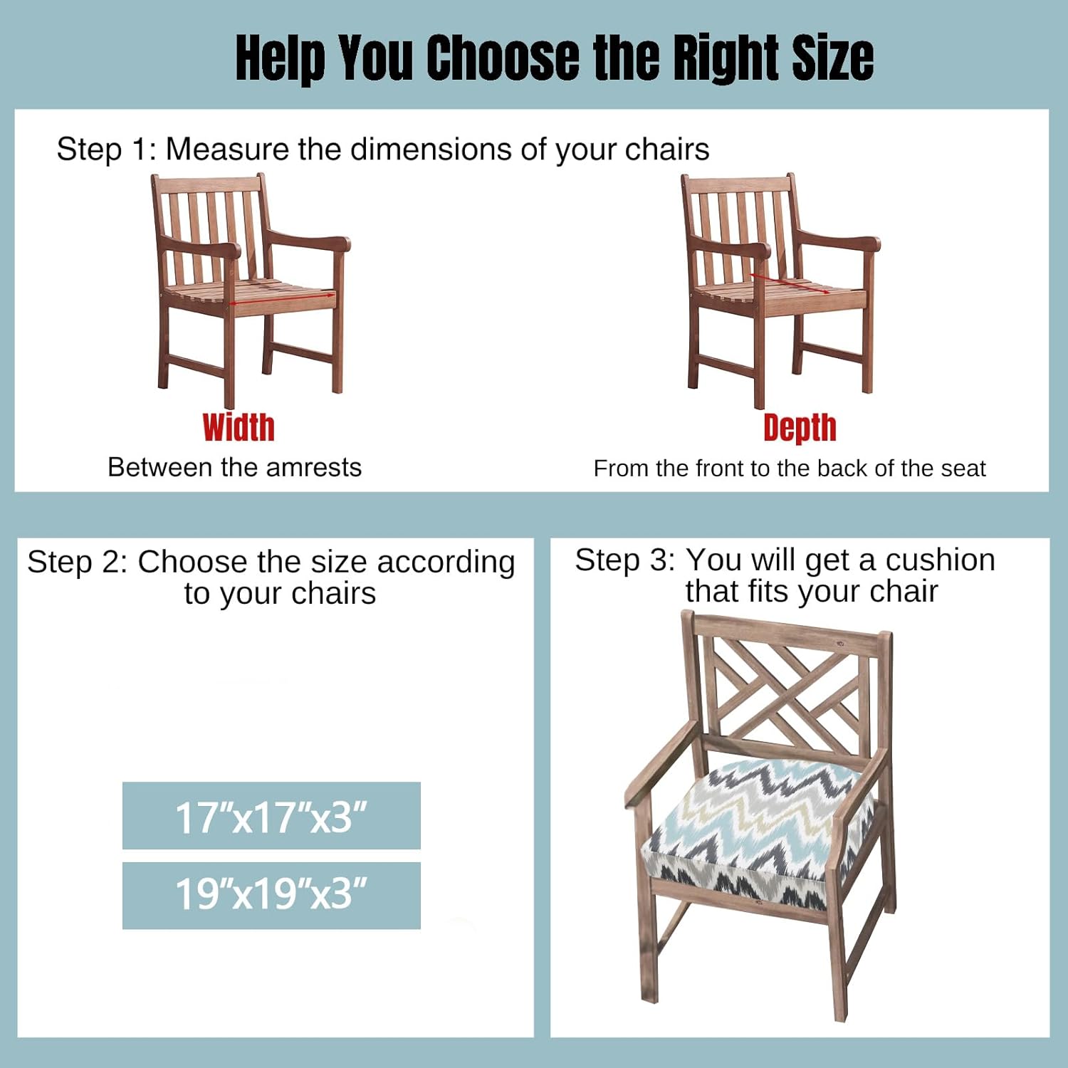 idee-home Outdoor Chair Cushions Set of 4, Thick 19" x 19" x 3" Outdoor Seat Cushions Patio Furniture Waterproof with Ties, Dining Pads