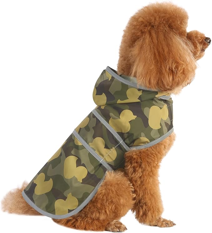 Dog Raincoat for Small Dogs Puppies Waterproof Hooded Rain Jacket with Reflective Strips Leash Hole & Poncho Adjustable Fit (CamoDuck,XS)