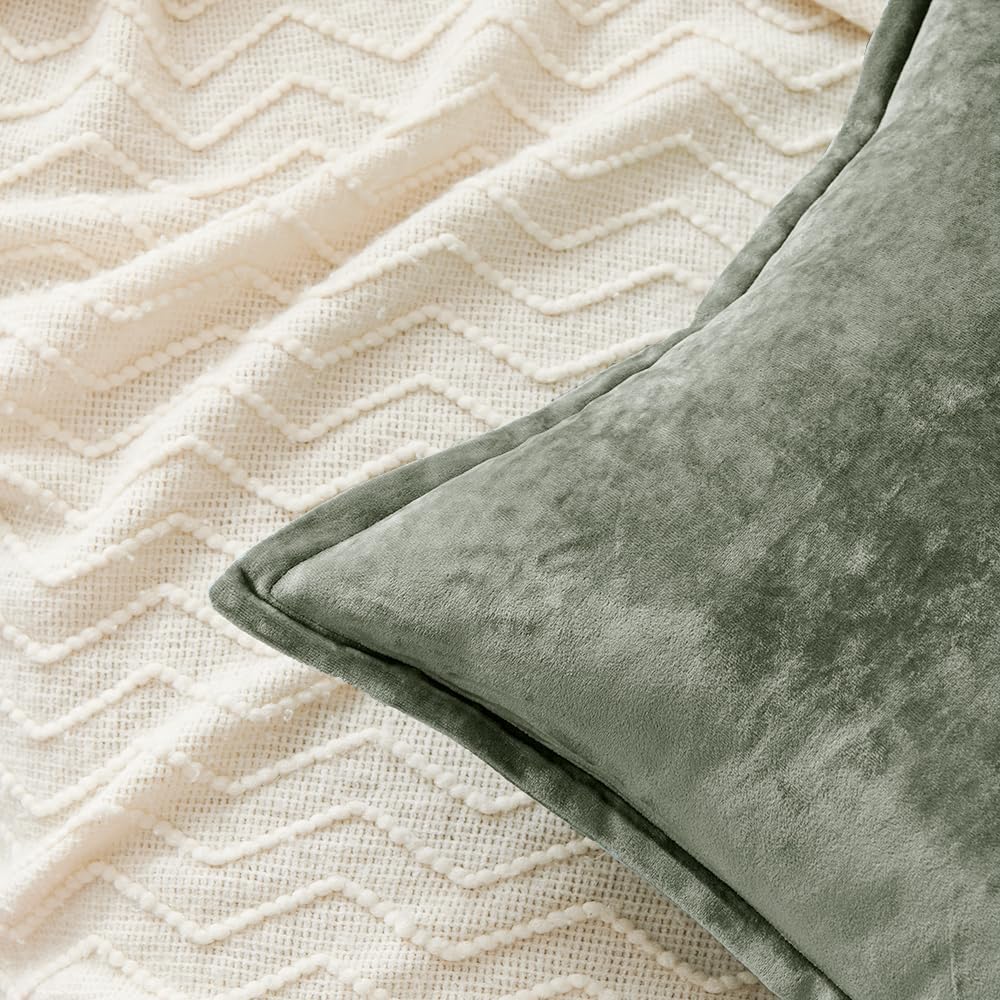 Luxurious Velvet Throw Pillow Covers 20x20 Set of 2 Decorative Pillow Covers Solid Square Cushion Case for Sofa Couch Bedroom Farmhouse, Army Green