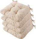 Chair Cushions for Dining Chairs, Tufted Foam Kitchen Chair, Non-Slip Seat Cushions with Ties Set of 4, 15.5" x 15.5" x 4", Beige