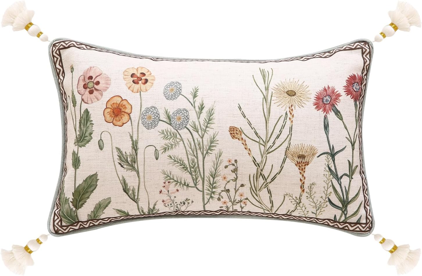 ISAENNE Design Linen Throw Pillow Covers 12"x20", Lumbar Farmhouse Cushion Covers with Yellow Purple Watercolor Wildflower Pattern Decor Pillowcases for Bed,Living Room,Outdoor,Car