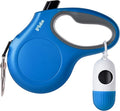 Fida Retractable Dog Leash with Dispenser and Poop Bags, 16 ft Pet Walking Leash for Medium Dog or Cat up to 44 lbs, Anti-Slip Handle, Tangle Free, Reflective Nylon Tape (M, Blue)