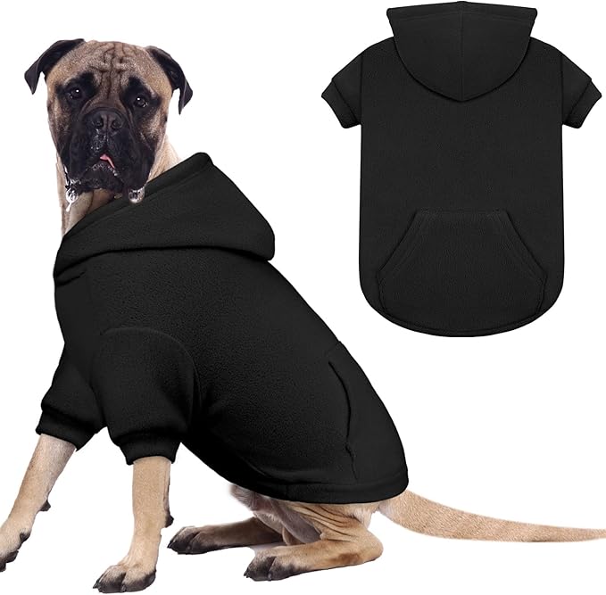 Dog Sweaters for Large Dogs,Extra-Large Dog Hoodie,Warm Fleece Sweatshirt with Hood & Pocket,Leash Hole,Cozy Cold Weather Pet Clothes Sweater Hoodie for Large Dogs(Black,XXL)