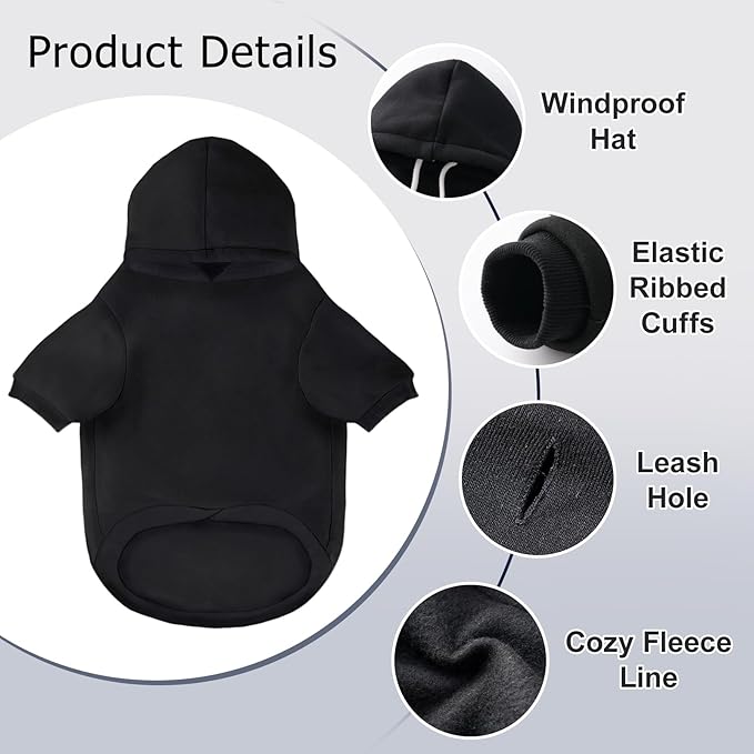 Dog Basic Hoodie Ultra-Soft Dog Clothes Cold Weather Sweaters for Medium Large Dogs Breathable Cozy Fabric Pet Coat Warm Stylish Sweatshirt with Leash Hole Pocket Dogs Jacket for Cats Boys Girls