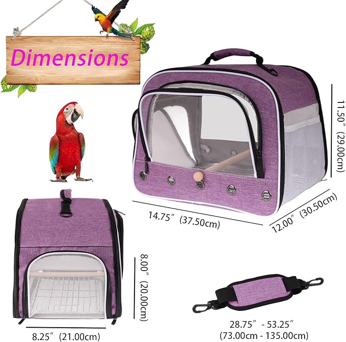 halinfer Bird Travel Carrier Cage for Large Size Parrot, Portable Bag with Metal Tray and Grid to Carry and Transport Medium and Large Birds Like African Grey, Long Tail Cockatiel and Parrot