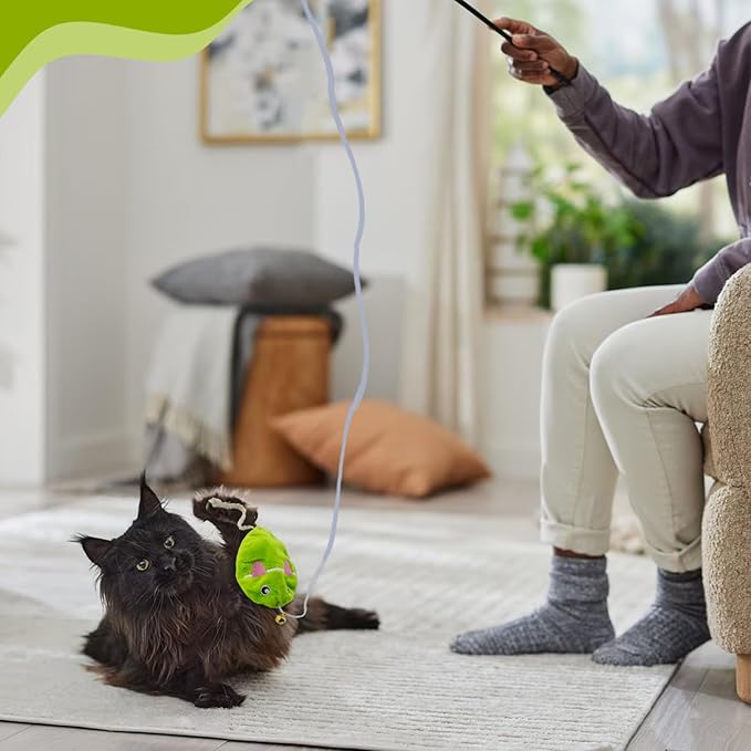 Interactive Cat Toy Wand with Catnip Mouse, Cat Teaser Wand Rainbow String for Bored Indoor Adult Cats and Kittens (2 Pack Mouse)