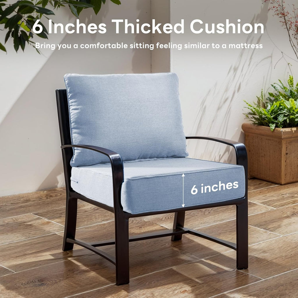 6 inches Thicker Outdoor Chair Cushions Set- 24" *24" *6" Waterproof Patio Furniture Cushions with Removable Cover, 28D High Density Sponge Filling Thicken Outdoor Patio Cushions - Baby Blue