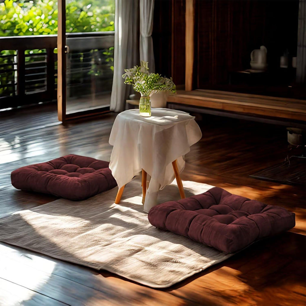 Meditation Floor Pillow Set of 2 Square Large Seat Pillows for Adults Tufted Corduroy Floor Cushion for Tatami Living Room Bedroom Grass Green 22x22 Inch