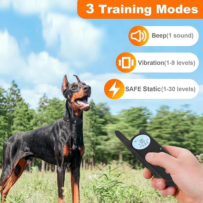 MIMOFPET Wireless Dog Fence for 2 Dogs - Covers up to 856-Acre Electric Fence,185 Days Standby Time Training Collar,Pet Containment System with 3 Training Mode,Flash Light and Waterproof