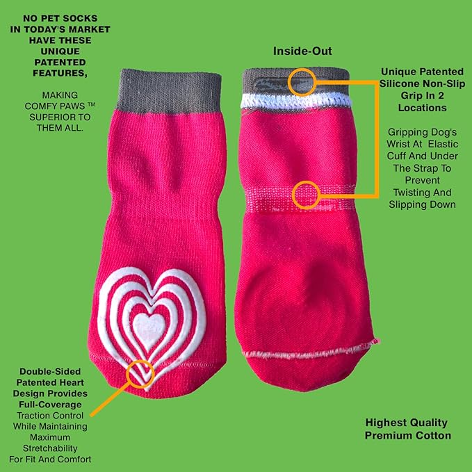 Medical First-Aid Double Sided Anti-Slip Cotton Dog Socks | PawFlex Comfy Pawz Silicone Nonslip at Inner Cuff for No Twisting or Sliding Off | Pet Paw Protection |Wound Care | Traction Control