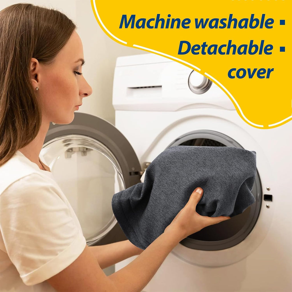 AAAAAcessories D-Shaped Chair Cushions, 2" Thick Dining Chair Pads with Ties and Removable, Machine-Washable Cover, 17" x 16", Dark Grey