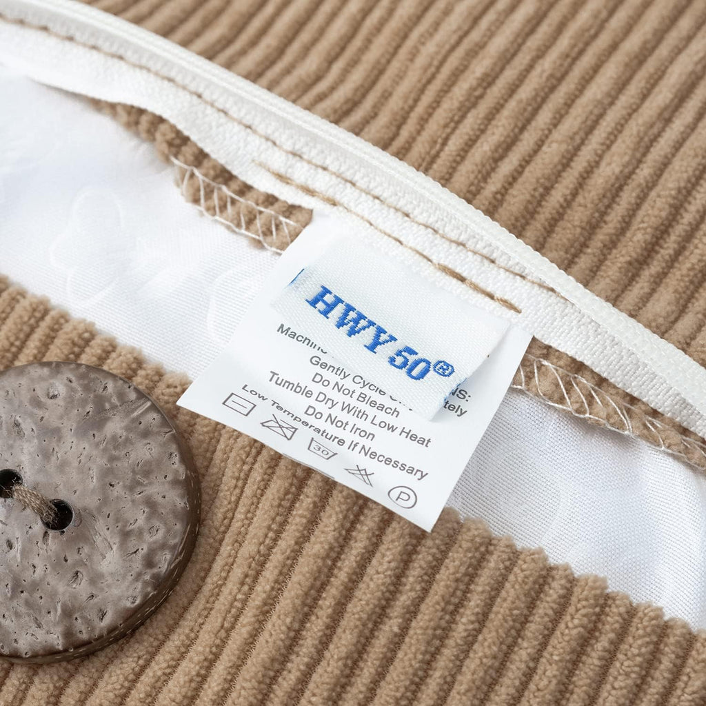 HWY 50 Taupe Chenille Throw Pillow Covers 18x18 Inch with Triple Buttons, Soft Farmhouse Accent Decorative Cushion Cases for Couch Sofa Bed Living Room Pack of 2