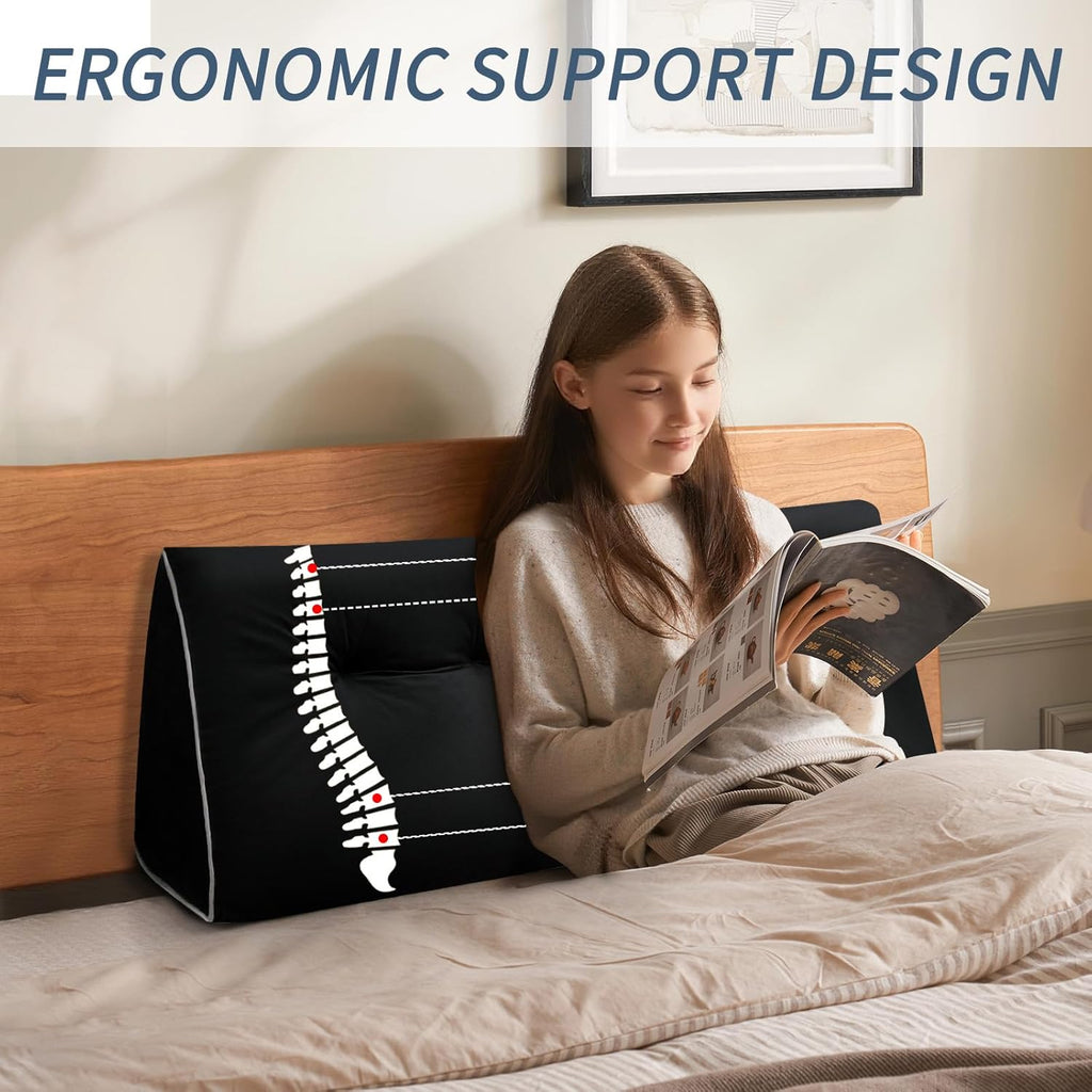 Headboard Wedge Pillows Full, Ergonomic Bed Triangular Headboard Pillow, Thickened Backrest Cushion for Reading in Dorm Bed Sofa, Black, 54in