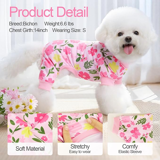 XPUDAC 4 Pack Dog Pajamas Soft Strechy Summer Dog Pjs Puppy Clothes for Small Medium Dogs Boy Girl Cat Pet Outfits, X-Large