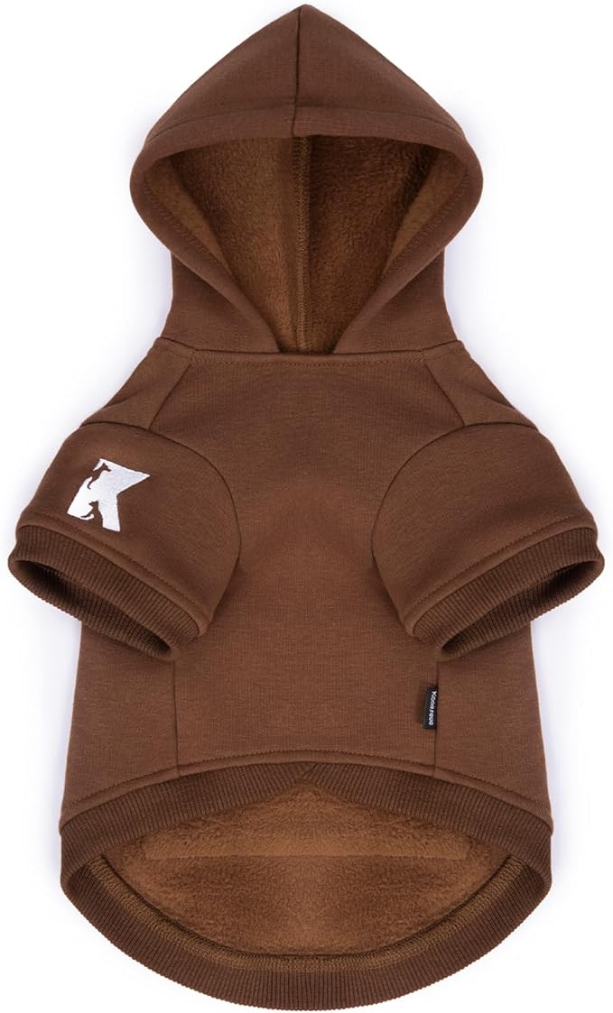 Koneseve Dog Hoodie & Cat Sweater, Warm Fleece Hooded Soft Winter Sweatshirt for All Breeds, Cozy Pet Clothes, Brown, 2XL
