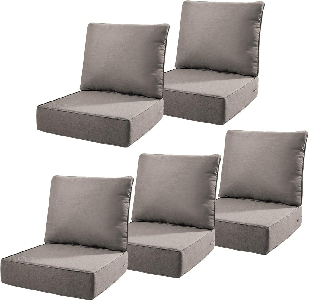 6" Thick Outdoor Cushions 22x24x6, 5-Set Deep Seat Patio Cushions with Removable Cover, Waterproof & Fade Resistant Replacement for Wicker Chair, Loveseat, Sofa - Grey