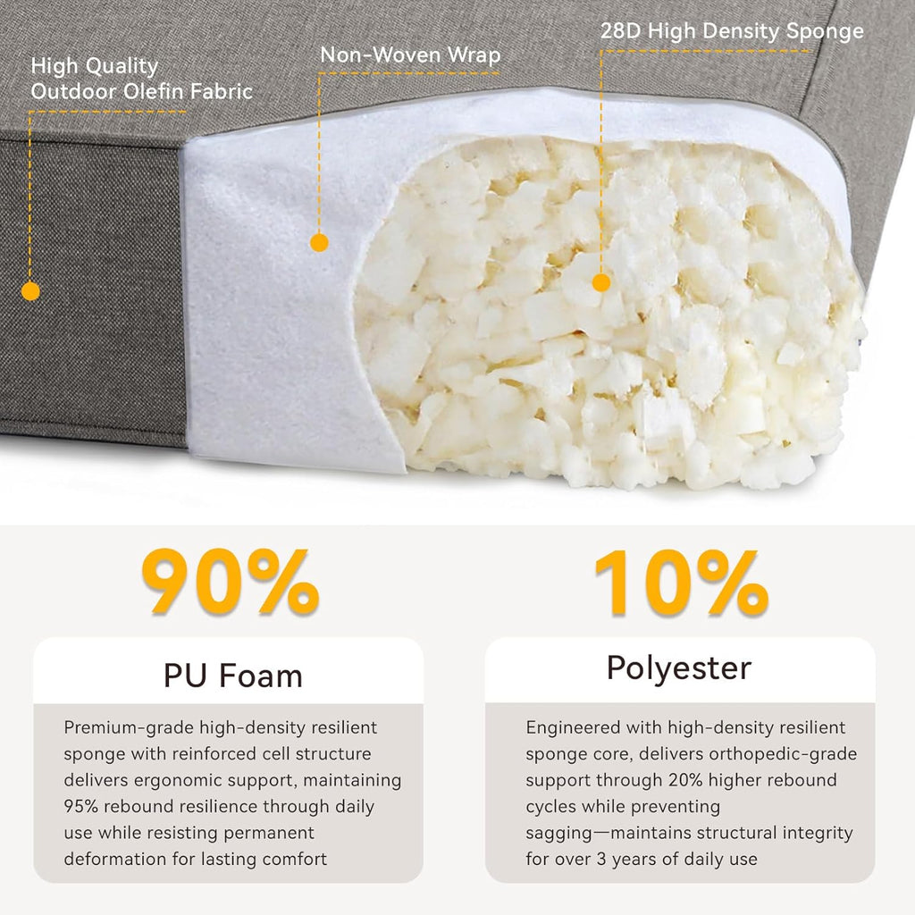 Outdoor Cushion Set for Furniture Patio Furniture, UV Resistant, Water Resistant - 6 Inch Thick Foam Garden Cushions – 22x24 Inch Patio Seat Covers for Chair/Sofa/Couch | Grey | 12-Pack |