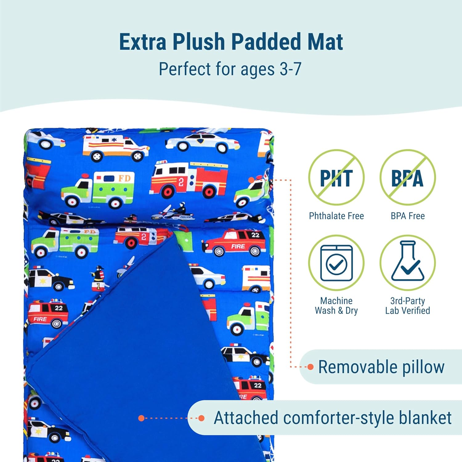 Wildkin Kids Original Nap Mat – Cozy Kids Sleep Mat with Pillow, Ideal for School & Travel - Heroes