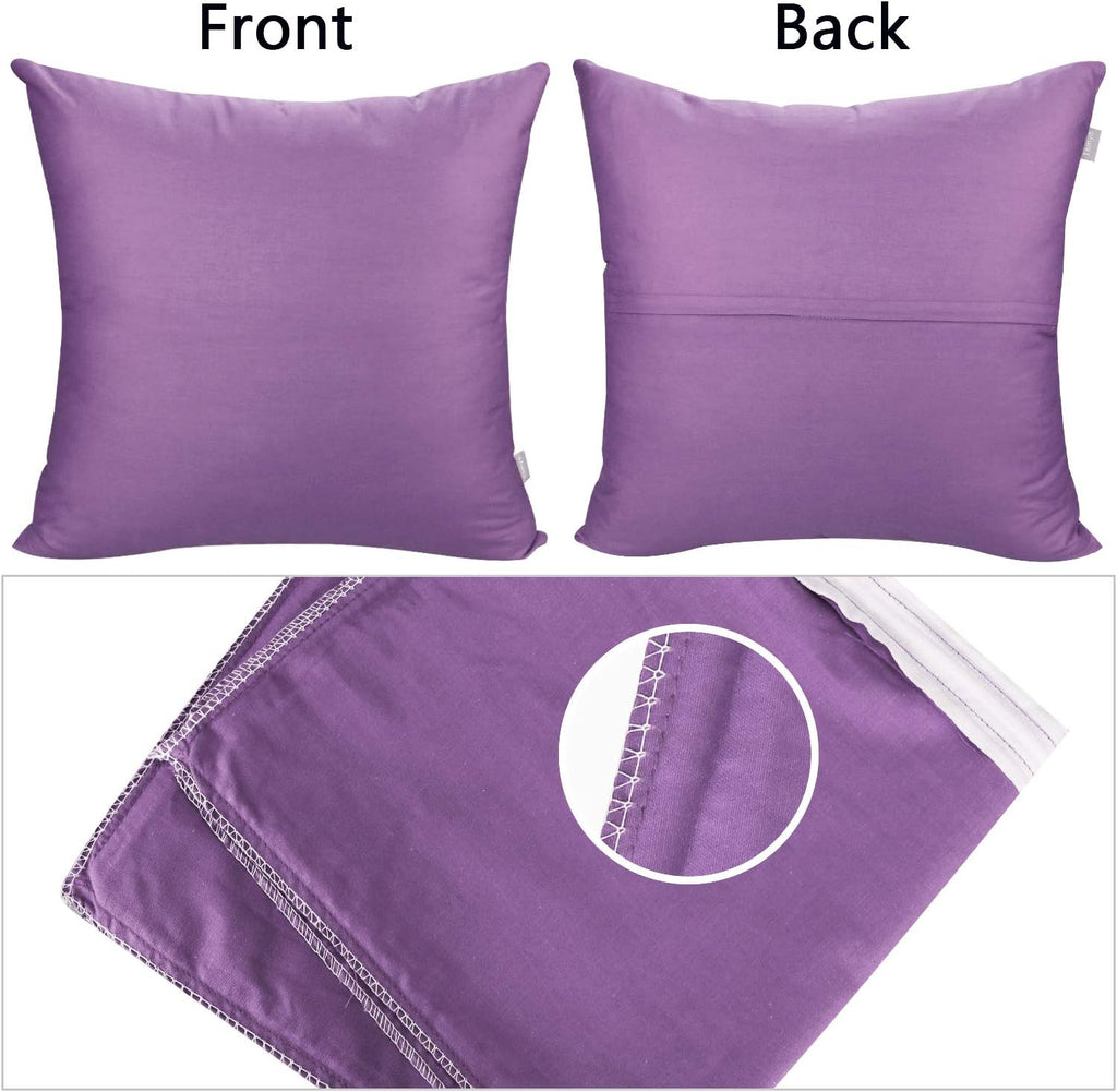 Thmyo 4-Pack 100% Cotton Comfortable Solid Decorative Throw Pillow Case, Square Cushion Cover Pillowcase Sublimation Blank Pillow Covers DIY Throw Pillowcase for Sofa(18x18 inch/ 45x45cm,Purple)