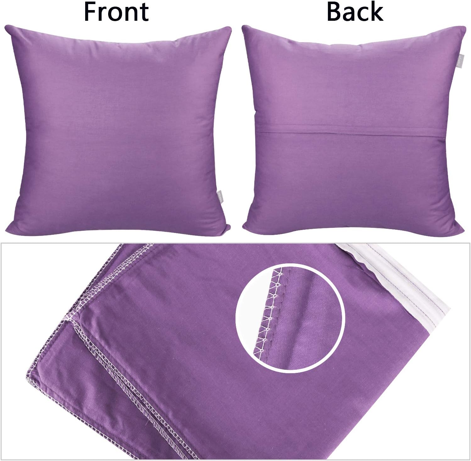 Thmyo 4-Pack 100% Cotton Comfortable Solid Decorative Throw Pillow Case, Square Cushion Cover Pillowcase Sublimation Blank Pillow Covers DIY Throw Pillowcase for Sofa(18x18 inch/ 45x45cm,Purple)