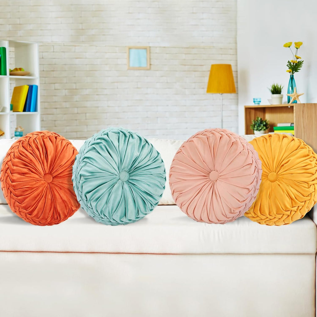 Yerliker 6 Pcs Floor Pillow Cushions 15inch Round Velvet Throw Pillows Colorful Flexible Cushions Alternative Pillows for Couch Chair Living Room Bedroom Home Office Decor(Saffron Yellow Color)