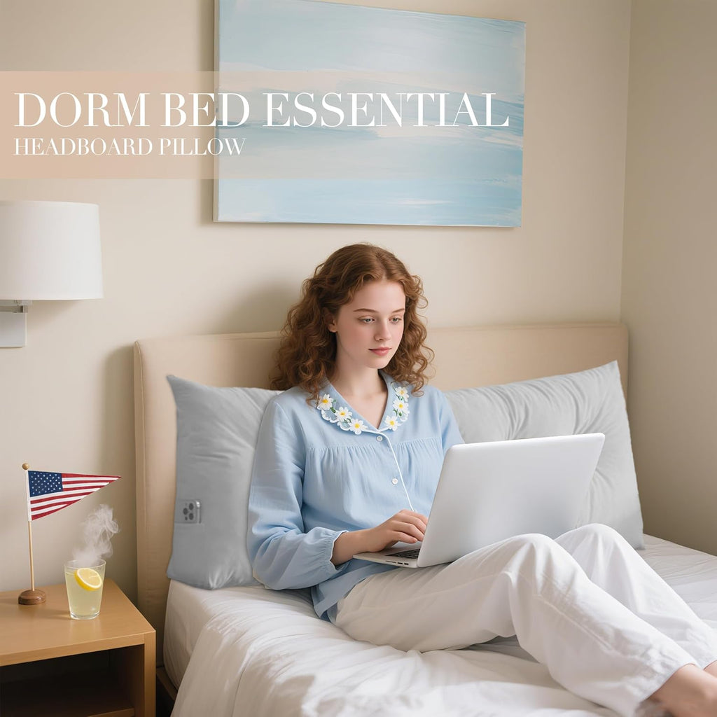 Dorm Headboard Pillows Twin XL Wedge Headboard Pillow Long Backrest Positioning Support for Daybed Reading Backrest Pillow with Side Pockets College Dorm Headboard