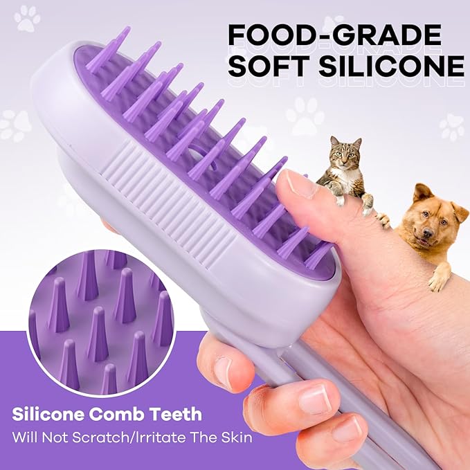 Cat Steam Brush for Shedding, 4 in 1 Cat Steamy Brushs Cleanser with Foldable Handle, Pet Spa Brush for Cats, Spritz Defur Comb for Pets, Steam Brushs for Cats, Pet Spray Hair Removal Comb
