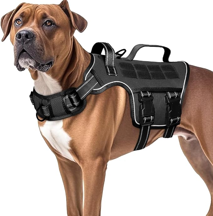 Dog Harness for Large Dogs Heavy Duty, No Pull Tactical Dog Harness with Molle System, Easy On and Off Service Dog Vest, Breathable Padded, Adjustable Reflective Pet Vest for Walking Hiking Training