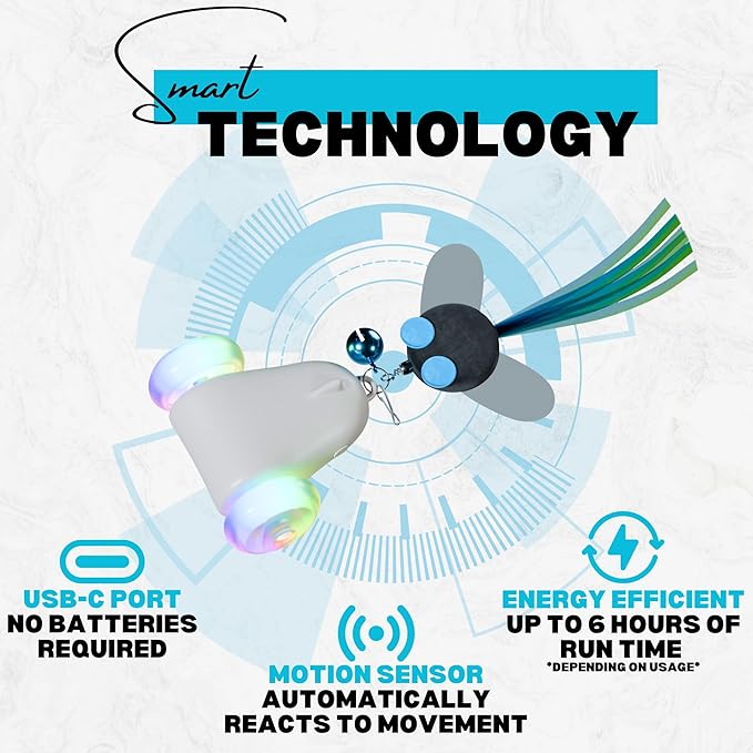 Rolling Rover – Interactive Cat Toy with RGB Wheels, Automatic Moving Mouse-Shaped Design, Feather Butterfly and Bell Attachments, Smart Motion Activated for Indoor Cats & Kittens (Blue)