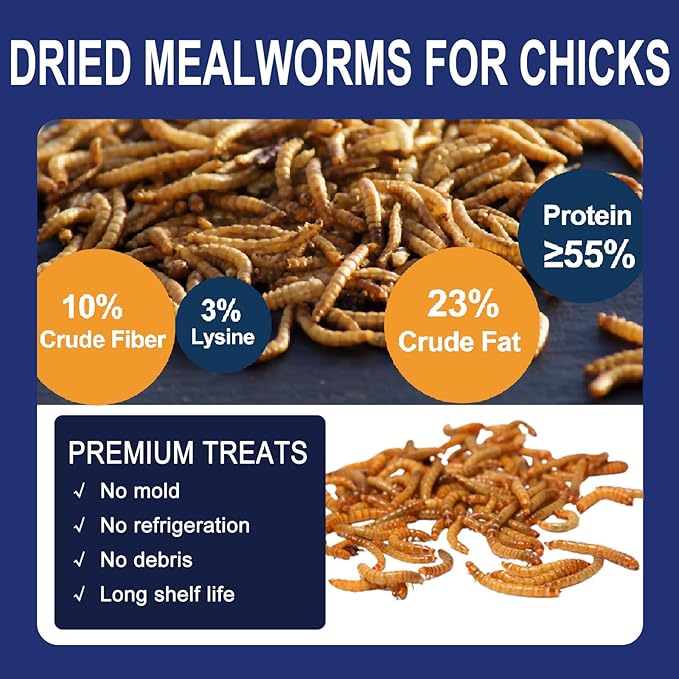 RANZ 20LBS Non-GMO Dried Mealworms for Chickens, High Protein Meal Worms, Premium Chicken Feed, Whole Large Mealworms for Blue Birds, Ducks, Fish