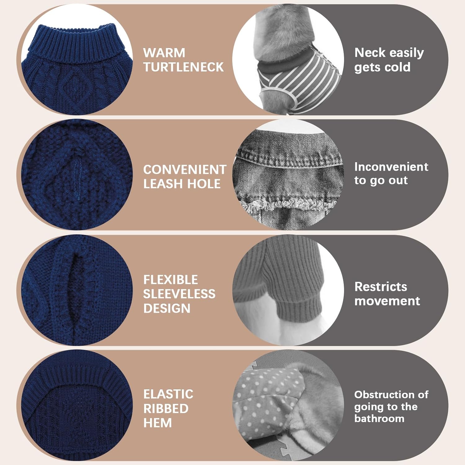 BINGPET Thermal Knitted Dog Sweater for Small Medium Large Dogs,Winter Dog Cat Coat Warm Sweartershirts Outfits,Classic Cable Knit Turtleneck Pullover Dog Jumper Coat Warm Sweartershirts