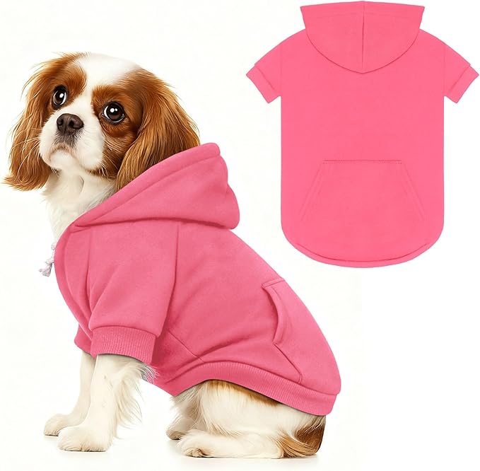 Dog Sweaters,Dog Hoodie,Cozy Fleece Interior Sweatshirt with Hood & Pocket,Leash Hole,Pet Clothes Sweater for Small,Medium,and Large Dogs,Pink&M