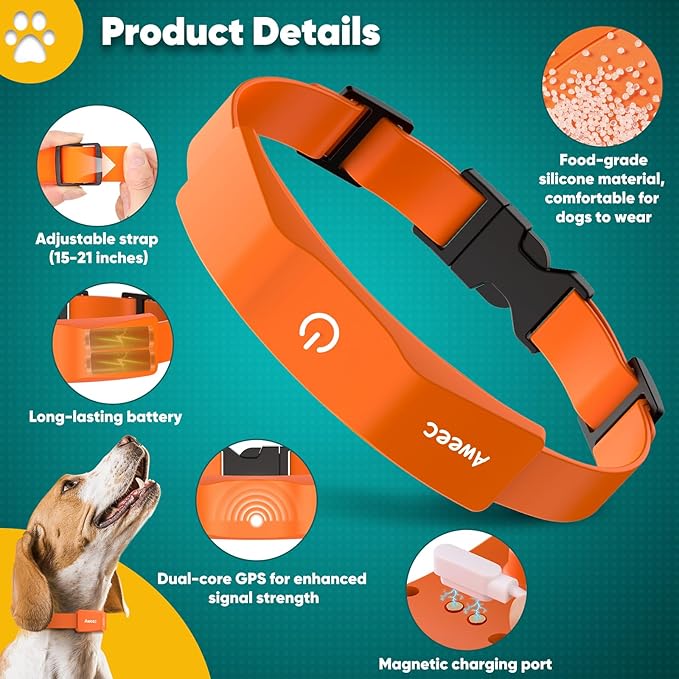 GPS Wireless Dog Fence with Free App, Electric Fence System with Training Collar, Portable Fence for Outdoor Use, Rechargeable Waterproof Flexiable Collar, Adjustable for Large Medium Dogs