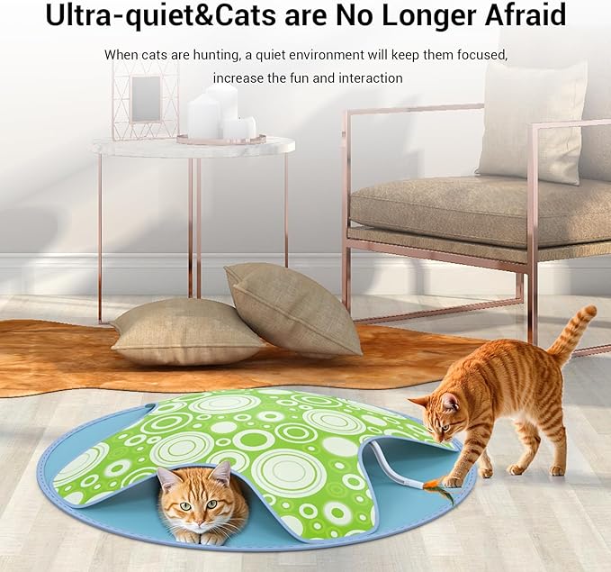 Interactive Cat Toy, 2-in-1 Automatic Cat Toys with Hide/Seek Mode, Moving Concealed Feathers, Two Speed Adjustable & Smart Touch Wake Up - Kitten Play for Indoor Cats (Green)