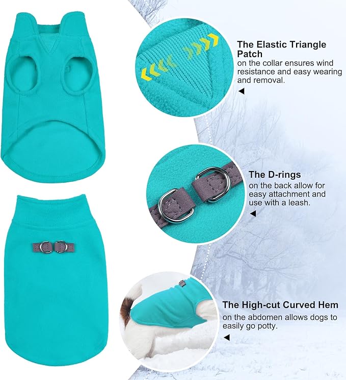 BEAUTYZOO Dog Fleece Vest Sweater Winter Jacket for Small and Medium Dogs with D-Ring Leash Cold Weather Coat Hoodie for XS S M Dogs Boy or Girls, Blue XS