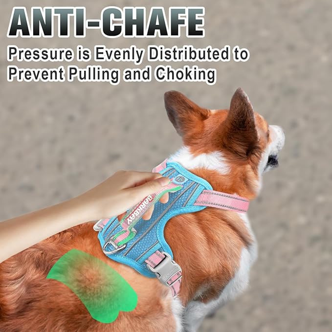 BARKBAY No Pull Dog Harness Large Reflective Dog Harness with Front Clip and Easy Control Handle for Walking Training Running with ID tag Pocket(Baby Blue & Baby Pink,XS)