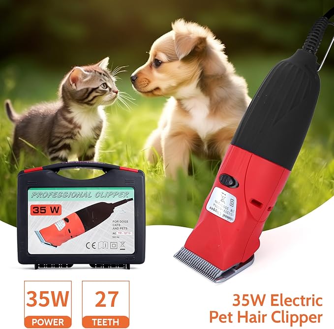 DUCKBOY 35W Pet Hair Clipper & Grooming Kit for Dogs and Cats – Includes 4 Interchangeable Blades & 3m Power Cable – Professional Trimmer for Small to Large Pets